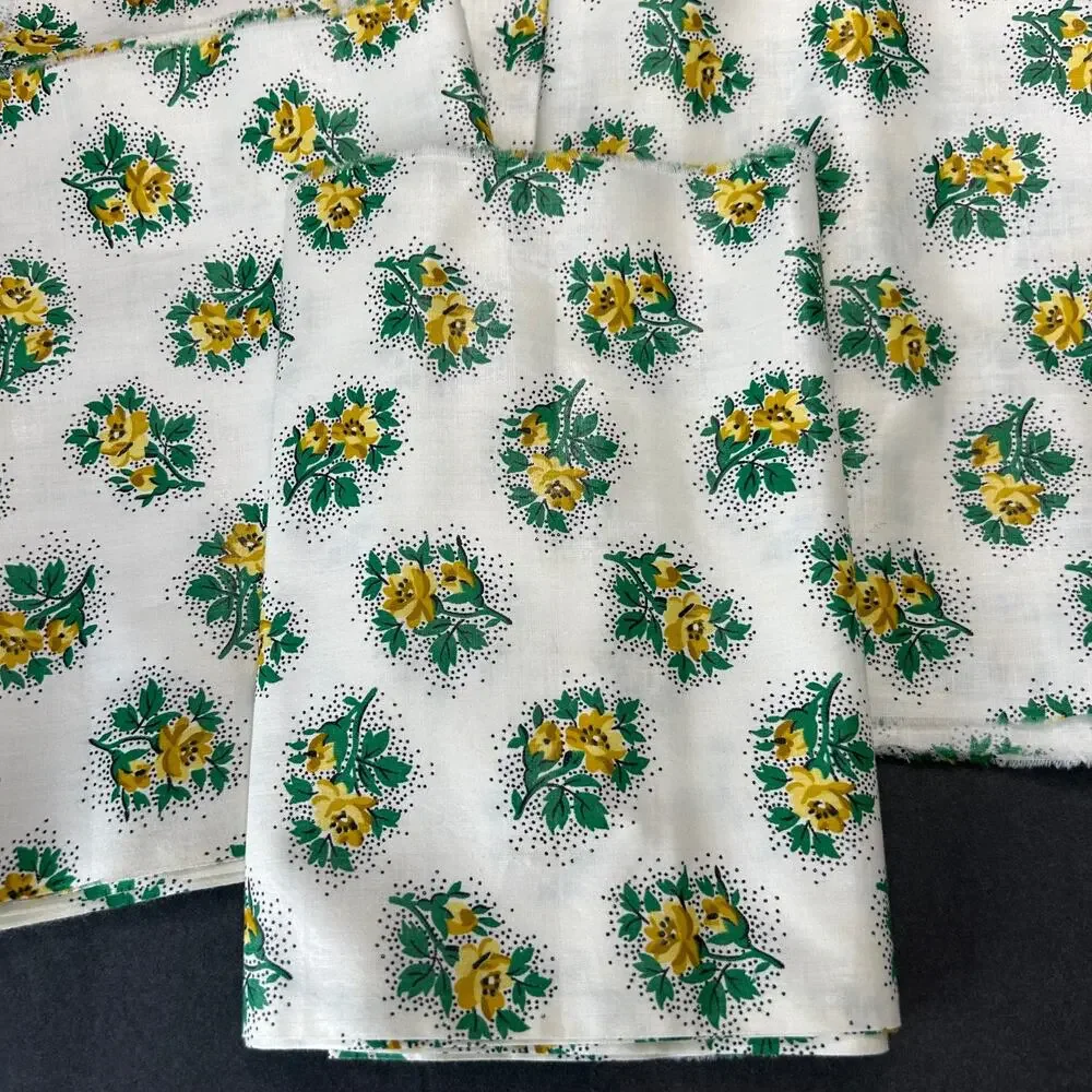 Polished Cotton Fabric Yellow Floral 4 Pieces‎ See Description for Measurements